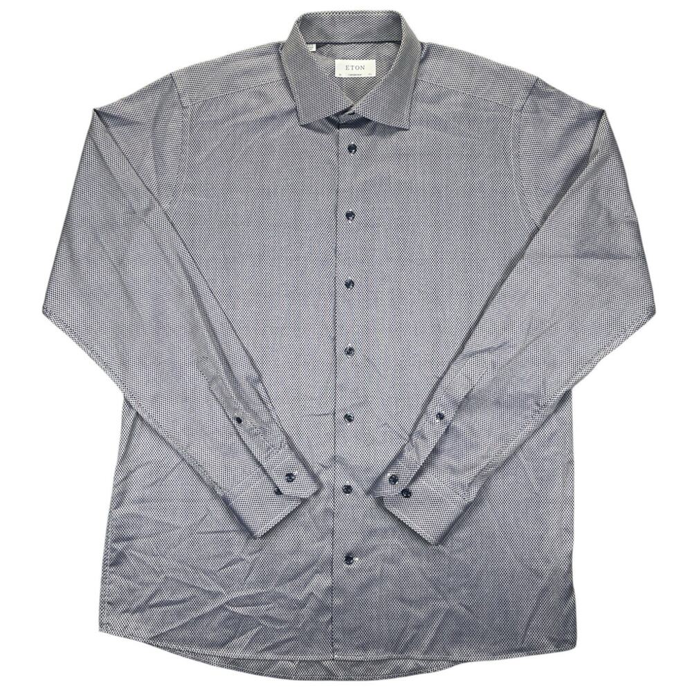 Eton Contemporary Fit Men’s 17.5 44 Blue Geometric Long Sleeve Button Down